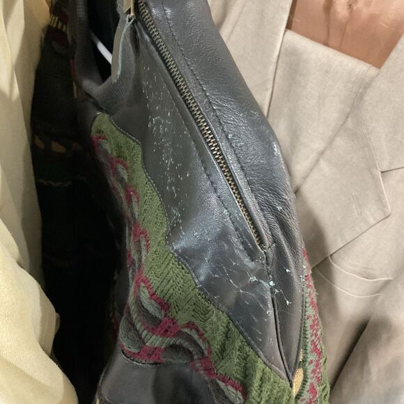 Vintage Ledge New York Milano Leather Knit Pullover Bomber Jacket Size XXL Green - Picture 10 of 12